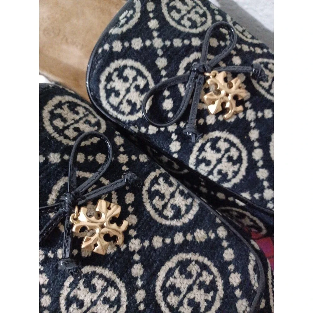 Tory Burch T Monogrammed Tory Charm Mules Clogs Size 9 Black Cream New In Box